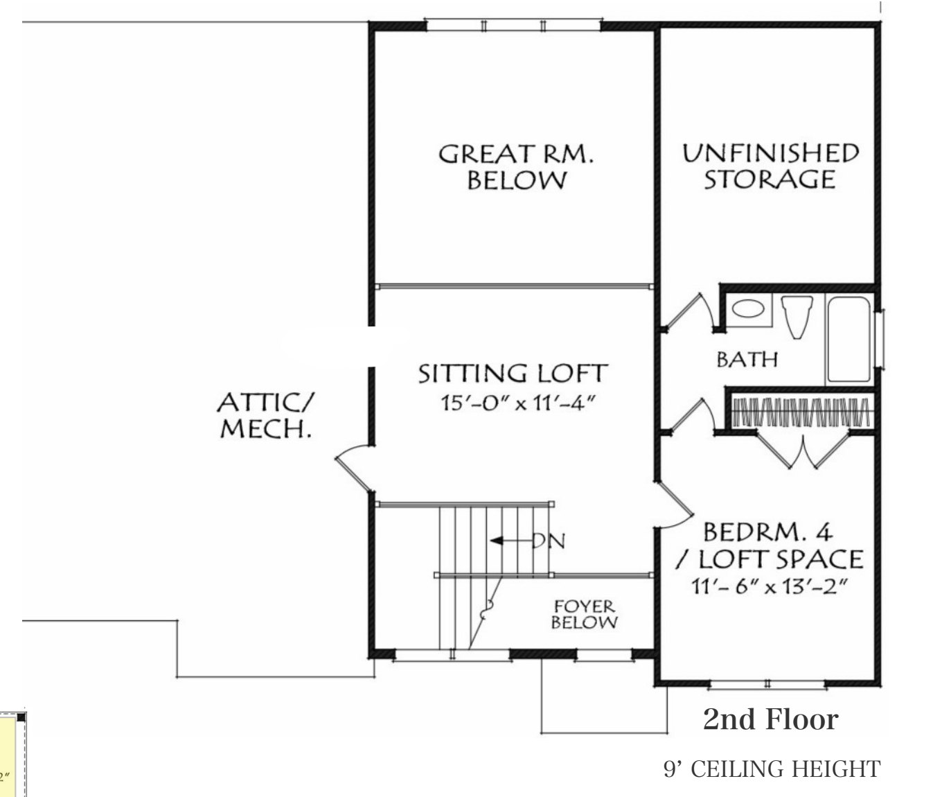 Maplewood second floor plan — sitting loft, bedroom 4/loft space, bath, unfinished storage