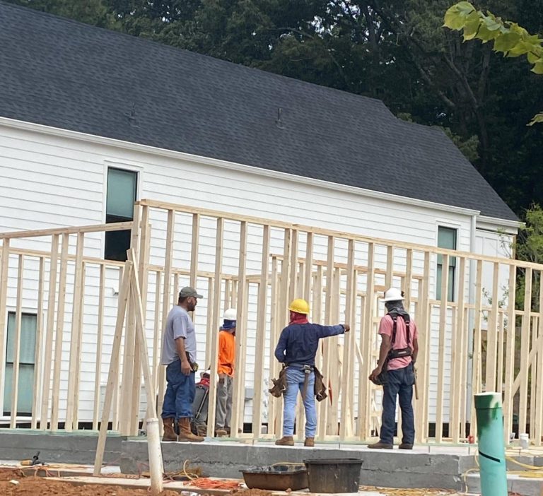Framing new construction homes at Westown in Downtown Woodstock